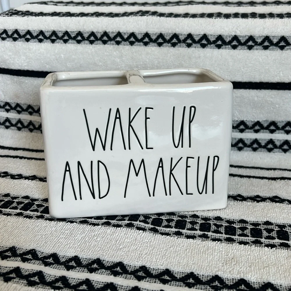 Rae Dunn Wake Up and Make Up Dual Brush Holder